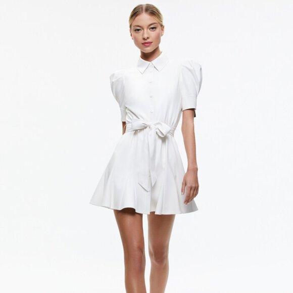 NWT: Alice + Olivia, Lurlene Short Sleeve Vegan Leather Mini Dress Sz: 12 - Picture 5 of 5